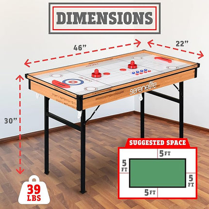 SereneLife 4 in 1 Multi Game Table, 4’x2’ Folding Portable Sports Arcade Games with Accessories, Ping Pong, Air Hockey, Pool Billiards, and Shuffleboard, for Indoor, Outdoor, All Ages