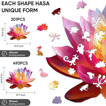 Wooden Puzzles for Adults 493 Pieces, Lucky Lotus Jigsaw Puzzles, Adults Puzzles, Best Gifts for Puzzle Lover, Family Brain Game, 14.6x19.7 inch