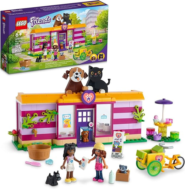 LEGO Friends Pet Adoption Café 41699 Building Toy - Collectible Animal Rescue Set with Olivia & Priyanka Mini-Dolls, Cat & Dog Figures, Creative Toys for Boys, Girls, and Kids Ages 6+