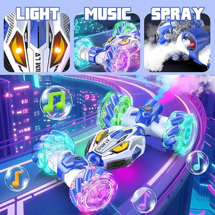 Gesture Sensing RC Stunt Cars - Toys for Boys Girls 6-12 | Best Gifts for Kids 6-12 Years Old | 4WD 360° Rotating Remote Control Transform Car | All-Terrain Off Road Vehicle with Lights Music Blue