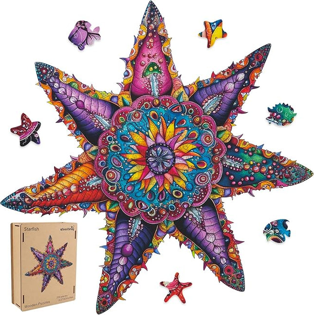 Wooden Puzzles for Adults 500 Piece, Starfish Ocean Jigsaw Puzzles Royal Unique Shape Adult Puzzles, Irregular Wood Puzzles Creative Gift for Adults and Kids Family Game (20.3x20.3 in)
