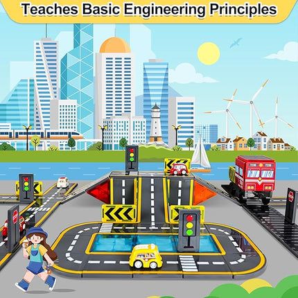 72pcs Upgraded Magnetic Tiles Road & Train Dual-Sided Expansion Pack, Magnetic Building Blocks Construction Toys for 3+Year Old Boys & Girls, Montessori Toys for Toddler, STEM Learning Gifts