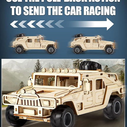 3D Wooden Puzzles Model Car Kits to Build for Adults, DIY Off-Road Car Building Kits, Brain Teaser Pull Back Toys, Gift for Men Boys on Birthday/Christmas Day