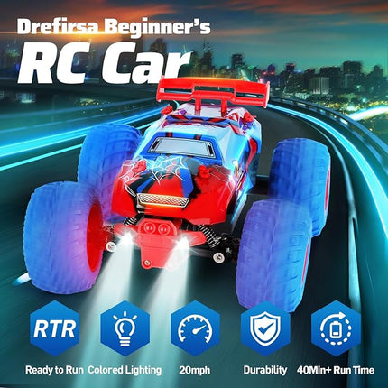 1:18 Spider Remote Control Car for Boys Age 6-12, 20Mph All Terrian Remote Control Monster Truck with Colorful Bodylight, Headlight and High Torque Motor, Birthday Toy Gift for RC Beginners