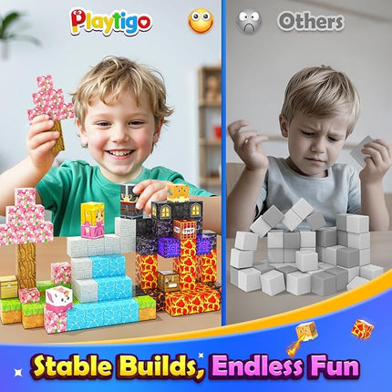 Magnetic Blocks- 100pcs Mine Magnet World Block Cubes Toys for Kids Ages 4-8 Magnetic Tiles Kids Sensory Birthday Gifts Game Toys for Boys & Girls Ages 3+