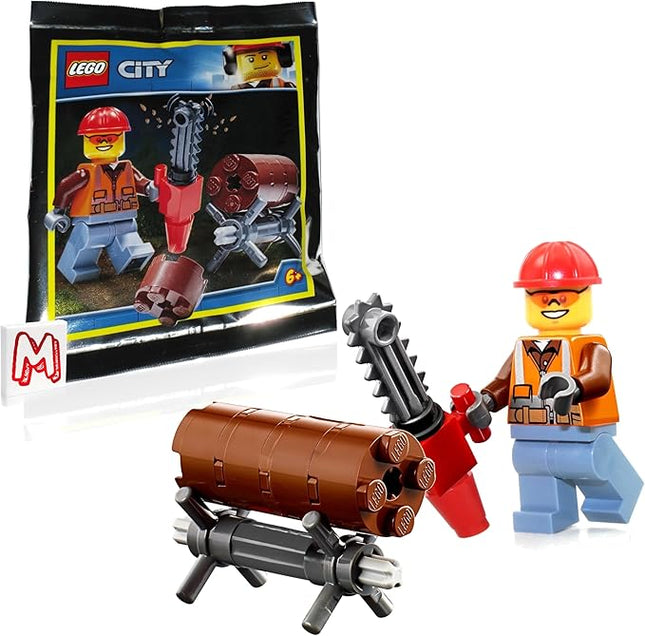 LEGO City MiniFigure - Forester Lumberjack Tree Trimmer (with Chainsaw and Tree Log)