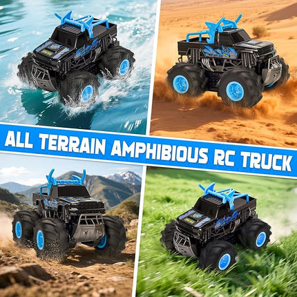 BainGesk Waterproof Remote Control Monster Truck Toys, 1:16 RC Car, 2.4GHz 4WD All Terrain Car Toys with 2 Rechargeable Batteries, Off-Road Truck Gifts for 6, 7, 8, 9, 10, 11, 12 Year Old Boys