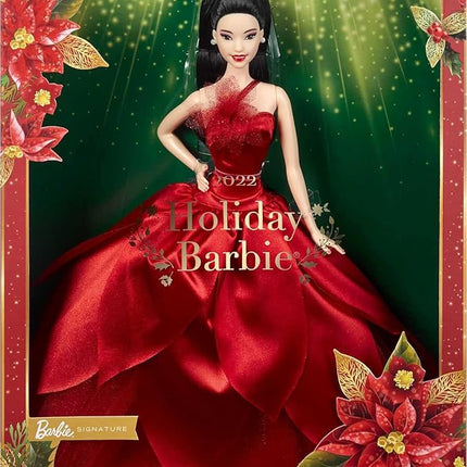 Barbie Signature 2022 Holiday Doll (Straight Black Hair) with Doll Stand, Collectible Gift for Kids Ages 6 Years Old and Up