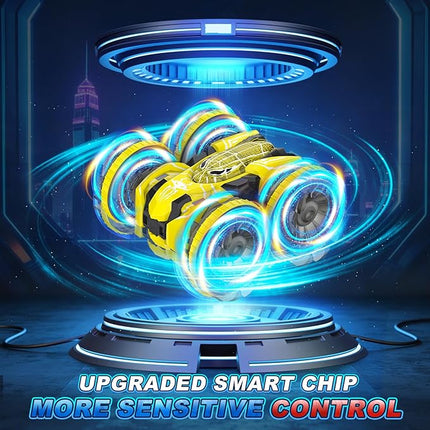 Waterproof Remote Control Car，4WD Land & Water 2.4 GHz RC Car Remote Control Boat，360°Rotation RC Stunt with LED Lights，Boys Girls Gifts All Terrain Water Beach Pool Toy Yellow