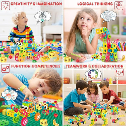 NXONE 195 PCS Educational STEM Toys for Boys and Girls Ages 3 4 5 6 7 8 9 10 Construction Building Blocks Toy Building Sets Kids Toys Creative Activities Games with Storage Box