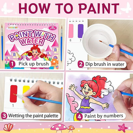 Paint with Water Coloring Books for Toddlers,Unicorn Theme Mess Free Watercolor Painting Papers for Kids Water Color Paint Kit Art Craft Gift for Ages 1-3, 4-8