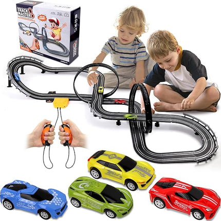 23 FT Powered Electric Race Track Set with Loop, Turns and Crossover - Includes 4 Slot Cars - Toys & Gifts for Boys Age 4-8