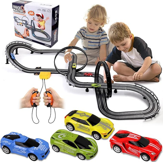 23 FT Powered Electric Race Track Set with Loop, Turns and Crossover - Includes 4 Slot Cars - Toys & Gifts for Boys Age 4-8