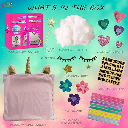 Make Your Own Unicorn Pillow Kit Arts and Crafts for Girls Age 4 5 6 7 8-12 Years Old (No Sew) DIY kit for Kids, DIY Unicorn Craft Supplies Plush Toy Stuffed Pillow, Kids Craft Project Gifts for Girls