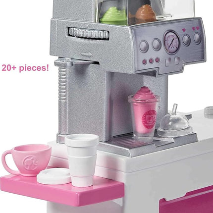 Barbie Coffee Shop with Doll and 20+ Realistic Play Pieces: Coffee Shop, Coffee-Smoothie Maker, Milk, Syrup, Snacks & More; for Ages 3 Years Old & Up - GMW03
