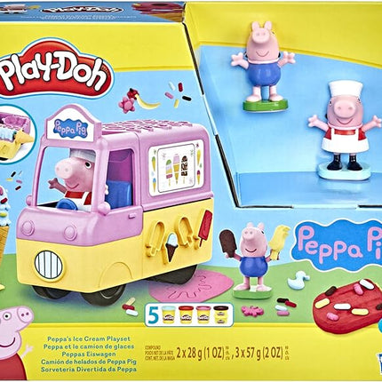 Play-Doh Peppa's Ice Cream Playset with Truck, Peppa Pig and George Figures, and 5 Non-Toxic Modeling Compound Cans, Toy for Kids 3 Years and Up