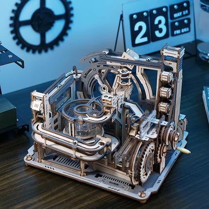 ROBOTIME Motorized Wooden Puzzles for Adults - 3D Puzzles for Adults LGC01 Marble Spaceport - Wooden Marble Run Model to Build - Space/STEM/Engineering Gift