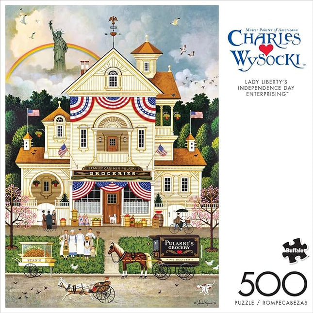 Buffalo Games - Charles Wysocki - Lady Liberty's Independence Day Enterprising - 500 Piece Jigsaw Puzzle for Adults -Challenging Puzzle Perfect for Game Nights