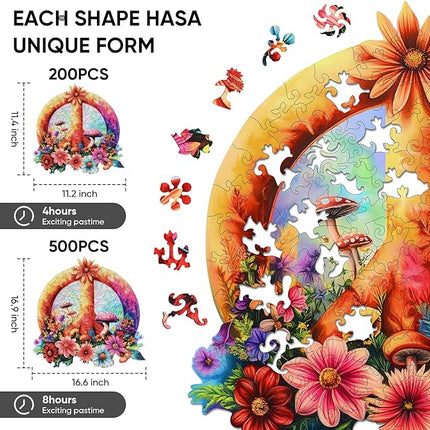 Wooden Puzzles for Adults, Peace Symbol Jigsaw Puzzles, Unique Adult Puzzles 200pcs, Wood Toys Puzzles Best Gift for Adults and Kids Family Brain Games 11.2x11.4 inch