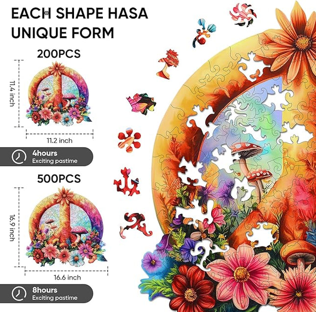 Wooden Puzzles for Adults 500 Pieces, Peace Symbol Jigsaw Puzzles Elderly Puzzle, Adult Puzzles Home Decor Gift Family Brain Games for Men Women Elders Seniors,16.6x16.9 inch