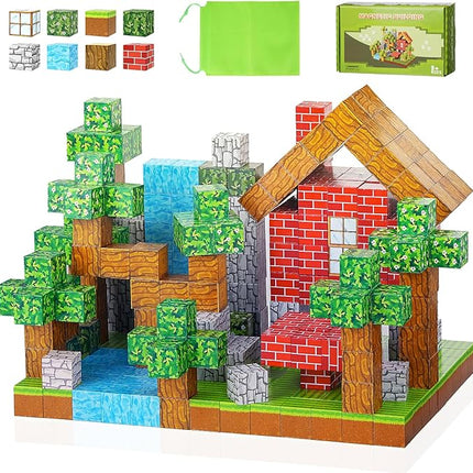 Hayder 100PCS Magnetic Building Blocks, Build Forest World Set, Stacking Magnet Cubes STEM Montessori Sensory Toys for Kids 3+