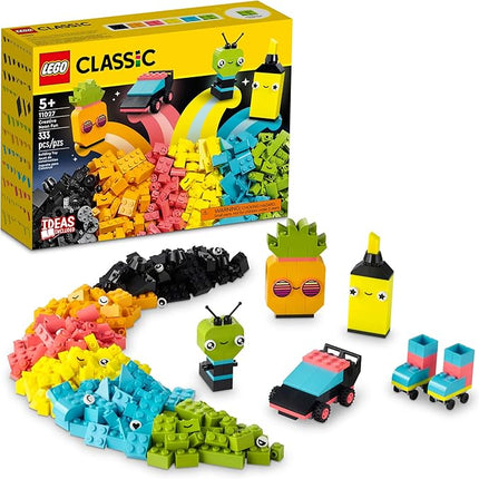 LEGO Classic Creative Neon Colors Fun Brick Box Set 11027, Building Toy to Create a Car, Pineapple, Alien, Roller Skates, and More, Hands-on Learning for Kids, Boys, Girls 5 Plus Years Old