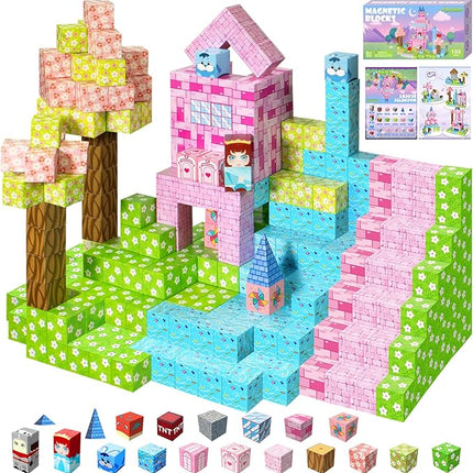 100PCS Magnetic Blocks, Magnetic Building Blocks, STEM Constructions Magnet Blocks for Boys Girls Age 3 4 5 6 7 8 9 10, Sensory Stacking Toy Christmas Birthday Gifts for Kids