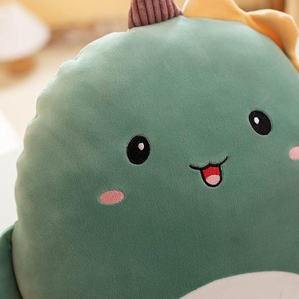 Soft Flat Dinosaur Plush Hugging Pillow Cute Green Dinosaur Unicorn Stuffed Animal Dino Plushies Toys Kids Dino Anime Cushion for Birthday, Valentine's Day, Christmas...16.5 Inch