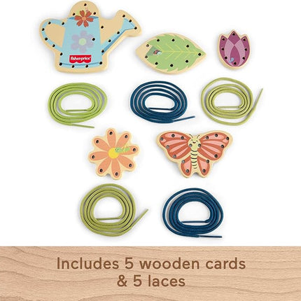 Fisher-Price Wood Preschool Toy Lacing Activity Cards, Tiny Garden 10-Piece Set for Fine Motor Skill Development Kids Ages 3+ Years (Amazon Exclusive)