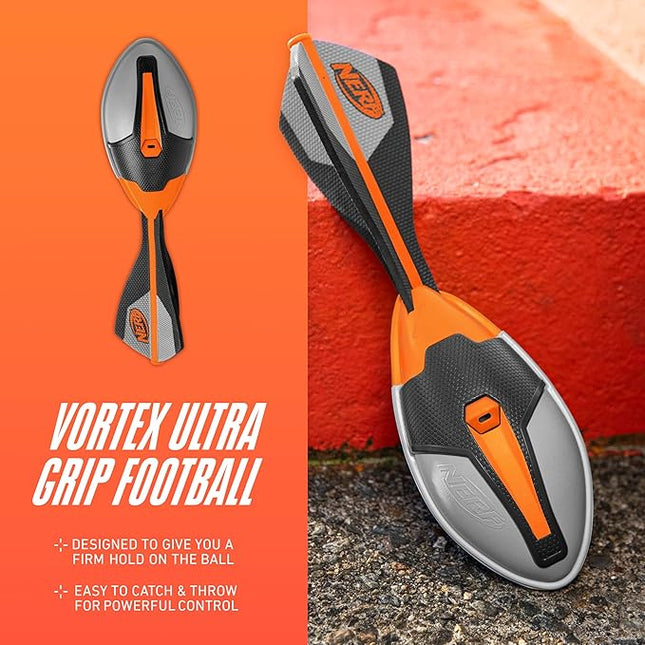 NERF Vortex Ultimate Grip Foam Football - NERF Soft Vortex Football for Long-Distance Throws - All-Weather Perfect for Pool + Beach - Kids Ultimate Grip Whistle Foam Ball