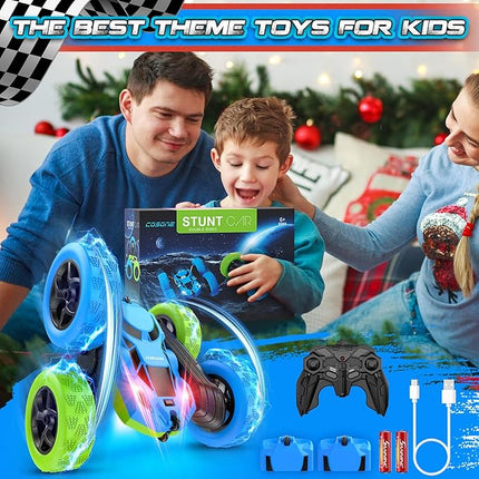 Remote Control Car for Kids Ages 6+, RC Cars Stunt Car Toy 4WD Double Sided 360° Rotating Remote Control with Headlights, Birthday Xmas Gifts for Boys 6 7 8 9 10 11 12