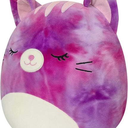 Squishmallows Original 14in Caeli The Pink Tie-Dyed Cat Holding Birthday Cupcake – Official Jazwares Plush (Large)