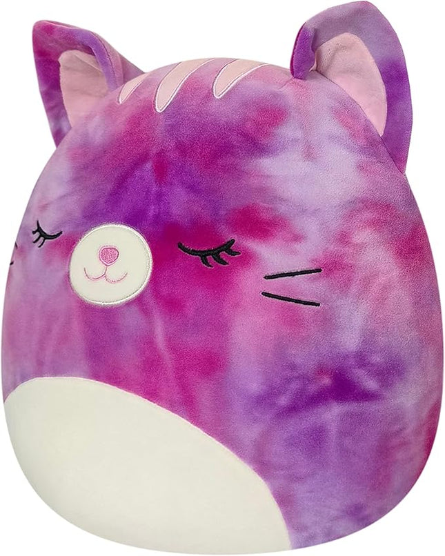 Squishmallows Original 14in Caeli The Pink Tie-Dyed Cat Holding Birthday Cupcake – Official Jazwares Plush (Large)
