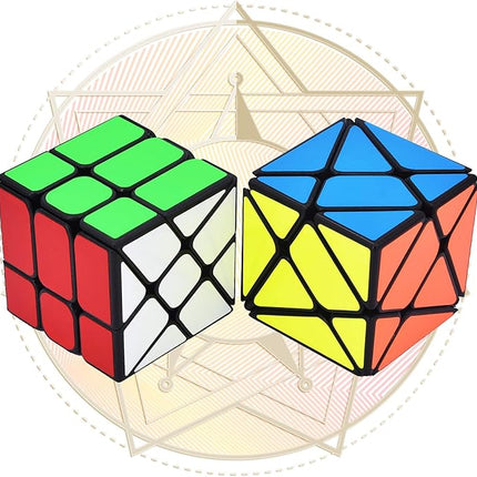 JoyTown Speed Cube Set of 2 Bundle Pack Windmill Cube Magic Puzzle, YJ Axis V2 New Version Fluctuation Angle Twisty Puzzle, Odd 3x3 Speedcubing with Bonus Stands Black