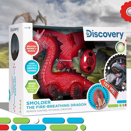 Discovery Fire-Breathing RC Dragon with Smoke Breath, Walking, Wing Flapping, Realistic Roaring Sounds| Light-Up Large Dinosaur Toy| Remote Control Robot Dino Mythical Creature| Kids Boys Gift| Age 6+