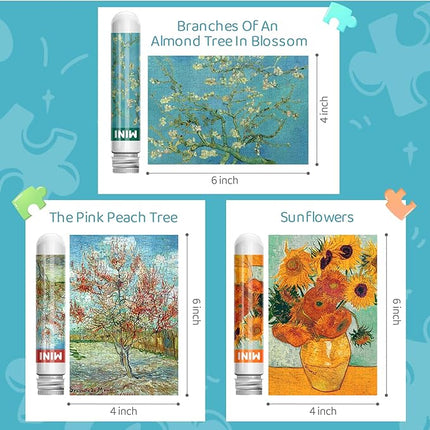 150 Pieces Mini Jigsaw Puzzles for Adults & Kids, 6" x 4" Small Jigsaw Puzzles Capsule Tube Jigsaw Puzzles Intelligent Game, Branches Of An Almond Tree In Blossom The Pink Peach Tree Sunflowers 3 Pack