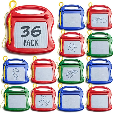 PREXTEX 36-Pack Mini Magnet Doodle Pads for Learning Activities - Reusable Bulk Doodle Board for Party Favors, Classroom Prizes, Goodie Bag Stuffers for Kids - 3 Colors, Compact and Durable