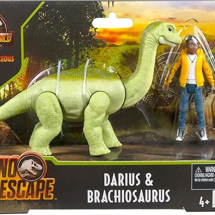 Jurassic World Camp Cretaceous Darius and Baby Brachiosaurus Human and Dino Pack with 2 Action Figures and 2 Accessories, Toy Gift Set and Collectible