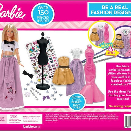 Tara Toys Barbie Be a Real Fashion Designer Classic Set DIY Doll Clothing Kit for Girls with Fabric, Ribbons, Stickers & Sketchbook Creative Fashion Toy for Ages 6+