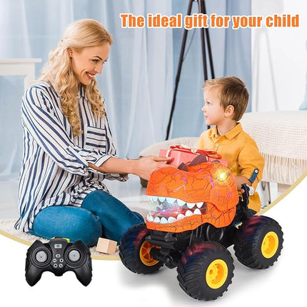 TODKISS Dinosaur Remote Control Car, Monster Truck Toys with Spray, Light & Sound, 2.4GHz All Terrain RC Cars for Boys Age 4-7, Birthday Gifts for Kids 3-5 6 7 8-12
