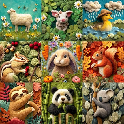 Bgraamiens 1000 Piece Jigsaw Puzzles for Adults and Kids – Wool Texture Animal Puzzle – Cozy and Cute Farm and Forest Friends – Soft Felt Style Animal Art for Relaxation and Gifts