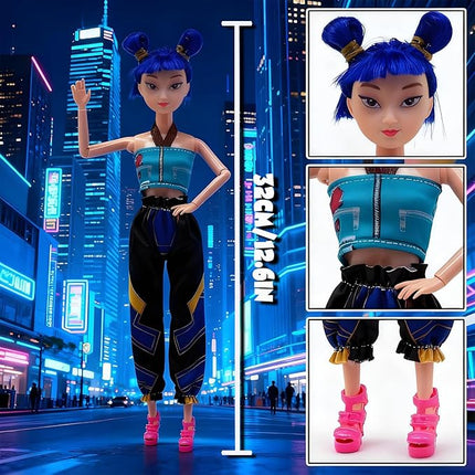 2025 New 11.5'' Demon Hunter Doll,Made to Move Demon Hunter Doll,Collectible Display Figure Dolls Set,Birthday Gifts for Kids Girls Fans (C-Blue Hair)