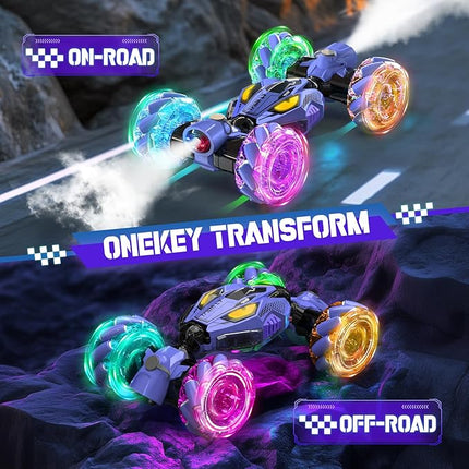 Gesture Sensing RC Stunt Cars - Toys for Boys Girls 6-12 | Best Gifts for Kids 6+ Years Old | 4WD 360° Rotating Remote Control Transform Car | All-Terrain Off Road Vehicle with Lights Music Purple