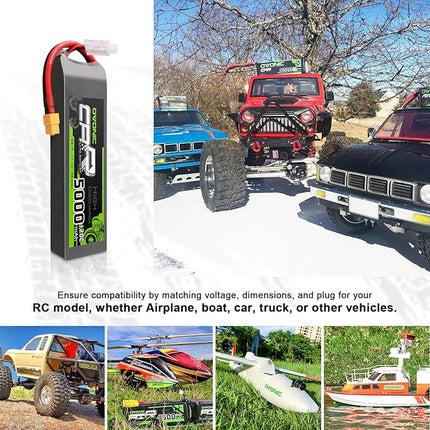 OVONIC 3S LiPo Battery 11.1V 5000mAh 120C with XT60 and TRA Plug Perfect Match RC Car RC Truck Airplane Helicopter Boat Car Racing RC Hobby [6.18''D x 1.81" W x 1.03" H](2 Packs in 1 Package)