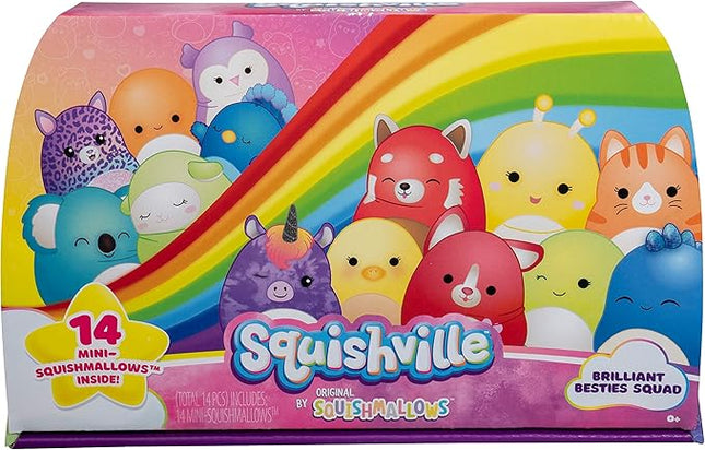 Squishville Mini-Squishmallows Besties Multipack - 14 Rainbow 2-Inch Plush Toys: Red Panda, Tabby Cat, Octopus & More