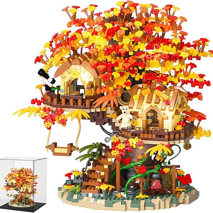 Cherry Blossom Bonsai Tree House Building Blocks Set with Acrylic Display Box, Plants Flowers Treehouse Architecture Micro Mini Block Kits Gift for Adults and Kids（2725 Pieces
