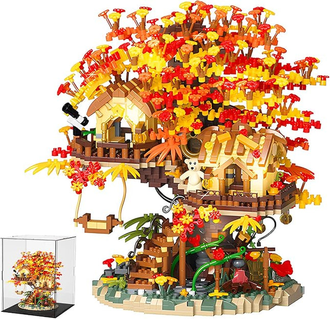 Cherry Blossom Bonsai Tree House Building Blocks Set with Acrylic Display Box, Plants Flowers Treehouse Architecture Micro Mini Block Kits Gift for Adults and Kids（2725 Pieces