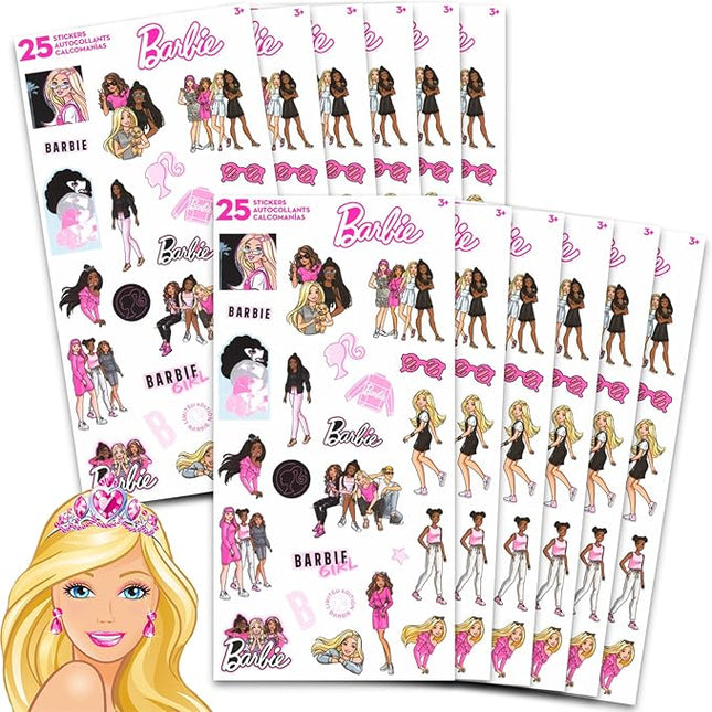 Barbie Party Favors for Girls Bundle ~ 12 Pack Barbie Sticker Sheets for Kids Birthday Party Goodie Bags | Party Supplies Set