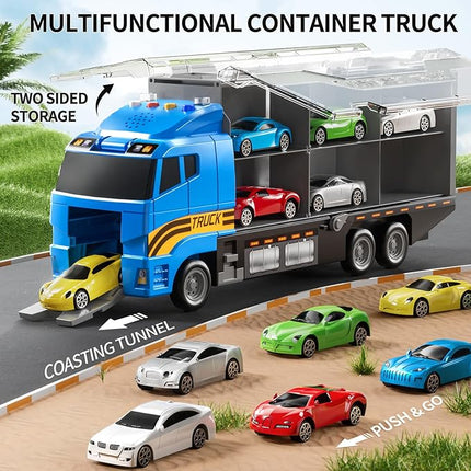 Toddler Boys Toys for 3 4 5 6 Years Old, Truck Vehicle Set with Play Mat and Die-Cast Toy Car, Transport Carrier Truck for Kids, Birthday Gifts Toys for 3 4 5 6 7 8+ Year Old Boys