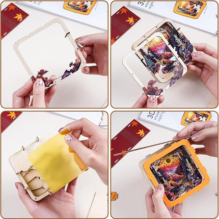 3D Puzzle Nightlight-DIY LED Light Wooden Puzzle-Art Lamp and Craft Kits for Adults-Birthday Gifts Toys-Home Desk Decor Family Game (Autumn Forest)